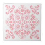 Elegant Modern Feminine Light Pink Stylish White Ceramic Tile<br><div class="desc">Beautiful crisp original modern feminine light pink decorative ornament on a white background ceramic tile. The background color is custom and can be changed to any other. For changing the color of the design contact the designer.</div>