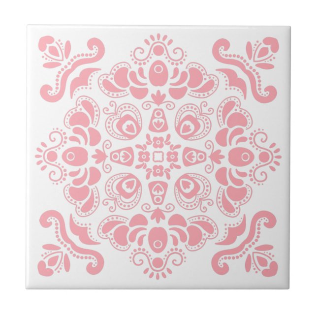 Elegant Modern Feminine Light Pink Stylish White Ceramic Tile (Front)