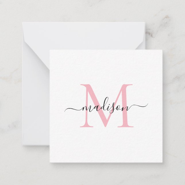 Elegant Modern Feminine Monogram Script Blush Pink Note Card (Back)