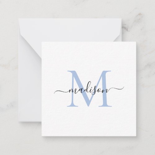 Elegant Modern Feminine Monogram Script Dusty Blue Note Card