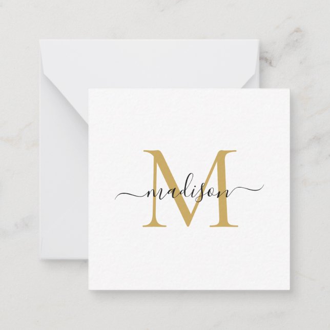 Elegant Modern Feminine Monogram Script Gold Note Card (Back)