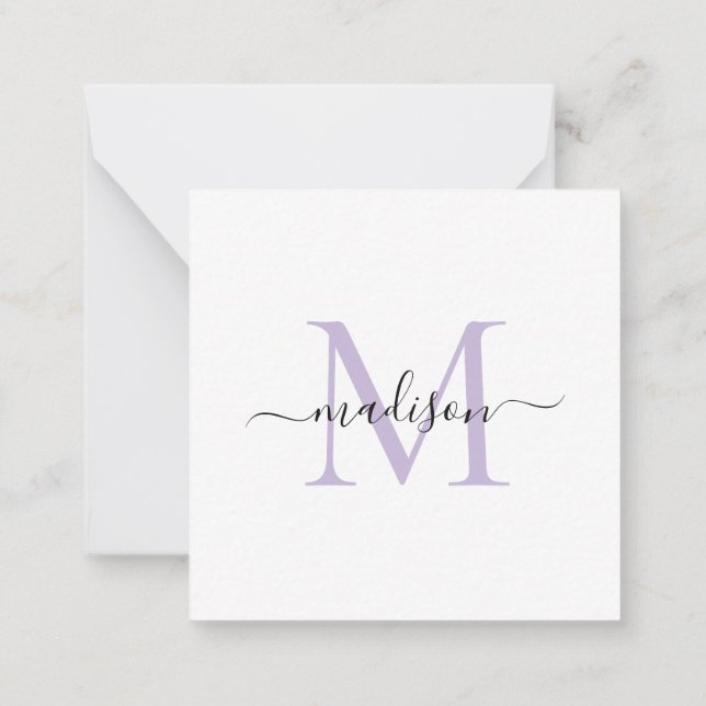 Elegant Modern Feminine Monogram Script Purple Note Card (Back)