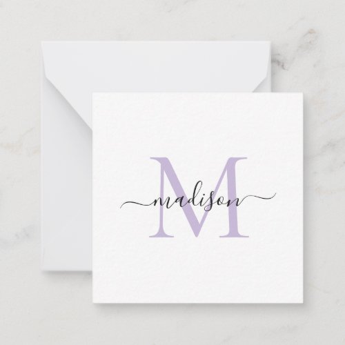 Elegant Modern Feminine Monogram Script Purple Note Card