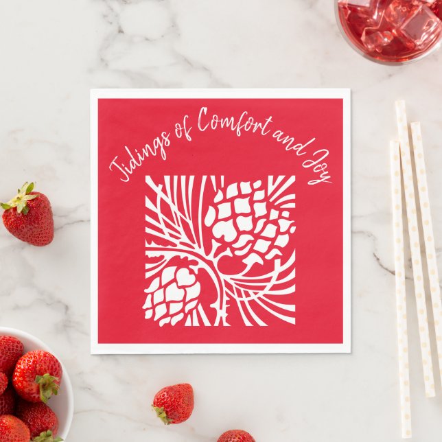 Elegant Modern Festive Red and White Christmas Napkins (Insitu)