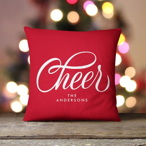 Elegant Modern Festive Red Script Cheer Christmas Throw Pillow