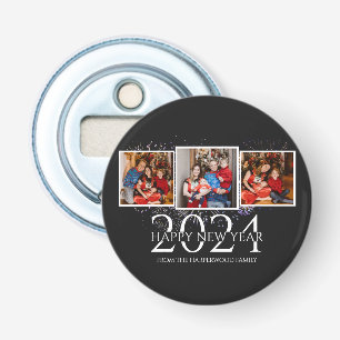 Elegant Modern Firework Happy New Year Three Photo Bottle Opener