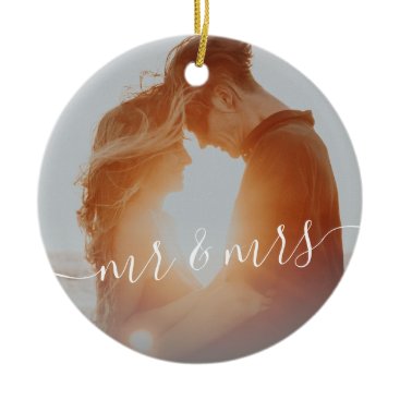 Elegant modern first Christmas as Mr. & Mrs. photo Ceramic Ornament Elegant modern first Christmas as Mr. & Mrs. photo Ceramic Ornament