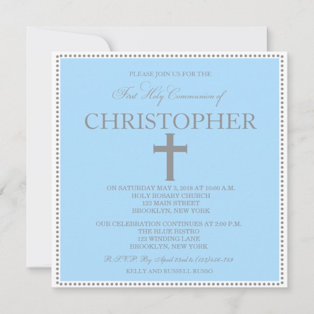 Elegant Modern First Communion Invitation for Boys (Front)