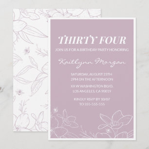 Elegant Modern Floral 34th birthday invitations