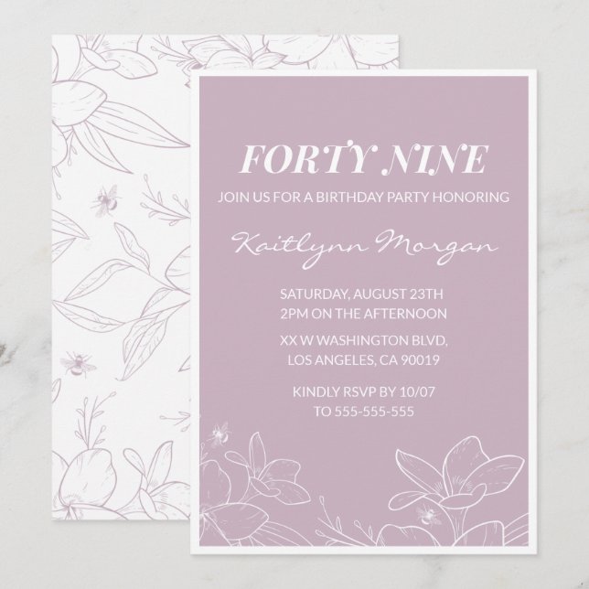 Elegant Modern Floral 49th birthday invitations (Front/Back)