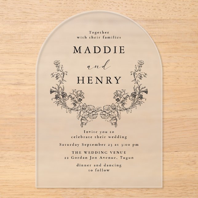 Elegant Modern Floral Acrylic Wedding Invitation (Front)