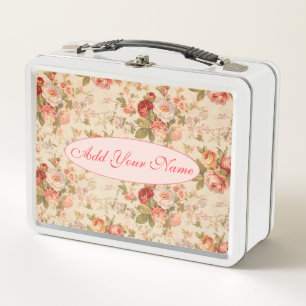 Elegant Modern Floral Add Your Text Metal Lunch Box