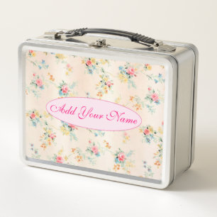 Elegant Modern Floral Add Your Text Metal Lunch Box