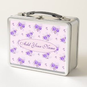 Elegant Modern Floral Add Your Text Metal Lunch Box