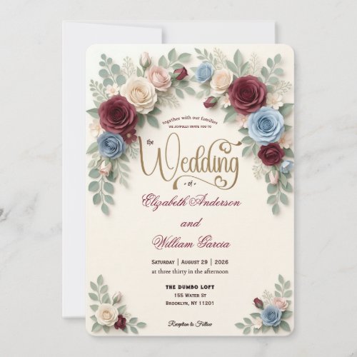 Elegant Modern Floral All In One QR Code Wedding Invitation