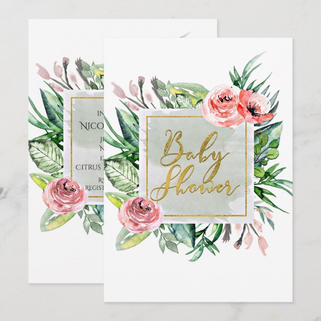 Elegant Modern Floral Baby Shower Invitations (Front/Back)