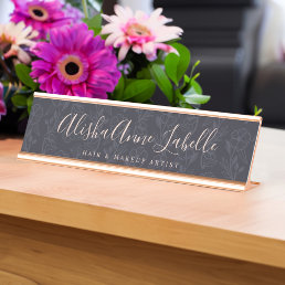 Elegant &amp; Modern Floral Blush Black Pattern Desk Name Plate