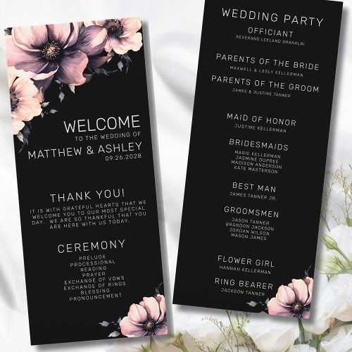 Elegant Modern Floral Blush Pink Wedding Program