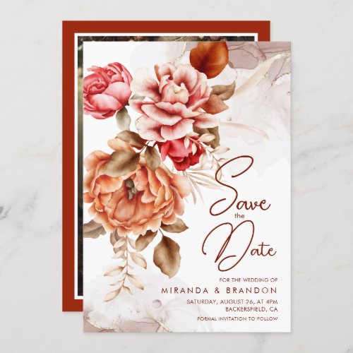 Elegant Modern Floral Boho Photo Save the Date Invitation