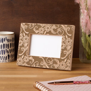 Elegant Modern Floral Botanical Pattern Wooden Engraved Frames