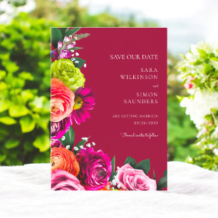 elegant  modern floral burgundy save the date 