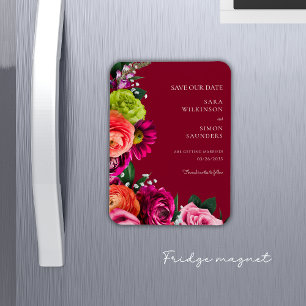 elegant modern floral burgundy save the date magnet