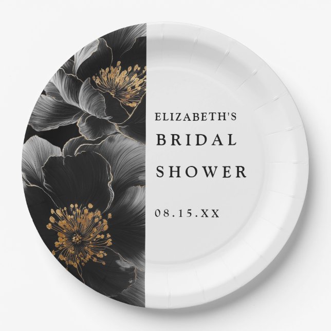 Elegant Modern Floral Chic Bridal Shower Paper Plates (Front)