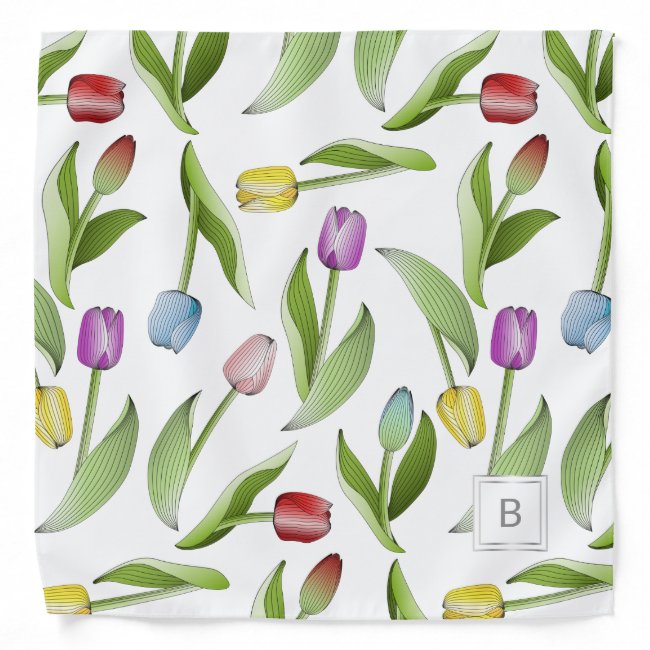 Elegant Modern Floral Colorful Tulips Monogram