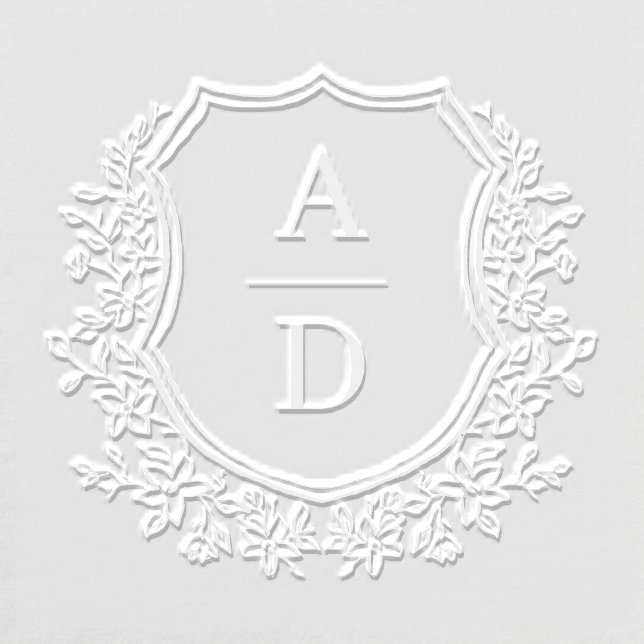 Elegant Modern Floral Crest Monogram Wedding Embosser (Design)