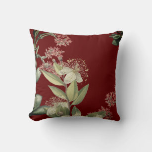 Classy Burgundy, Cream & Sage Green Floral Pattern Pillow for