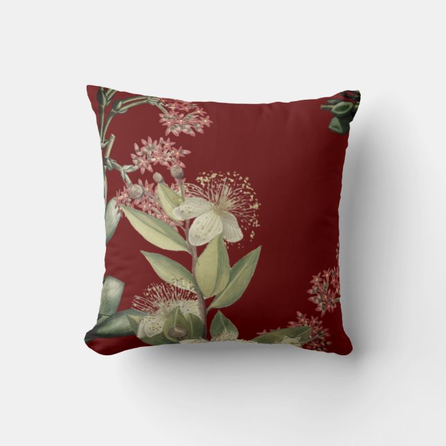 Elegant Modern Floral Design Burgundy Throw Pillow (Front)