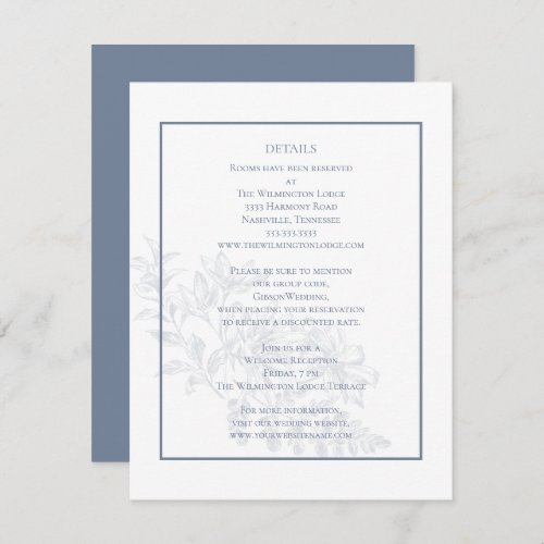 Elegant Modern Floral Dusty Blue Wedding Details Enclosure Card
