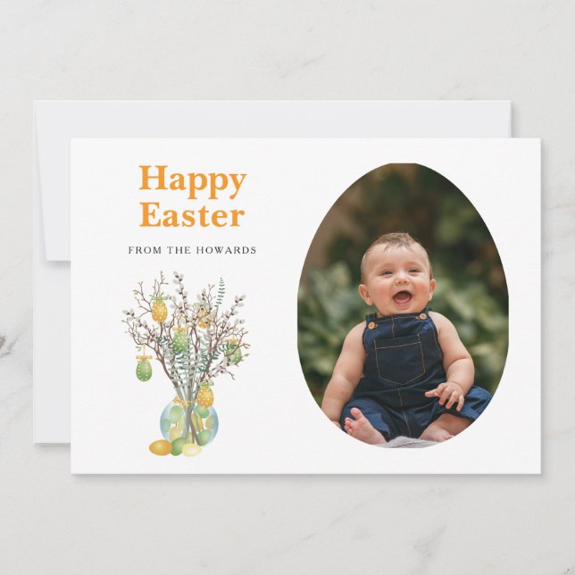Elegant Modern Floral Easter | Happy Easter Photo Holiday Card (Front)