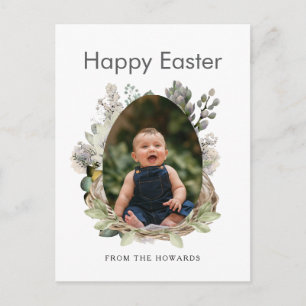 Elegant Modern Floral Easter Happy Easter Photo Holiday Postcard