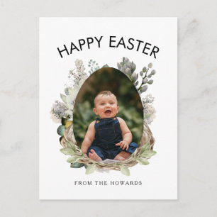 Elegant Modern Floral Easter Happy Easter Photo Holiday Postcard