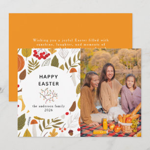 Elegant Modern Floral & Eggs Happy Easter Photo Holiday Card