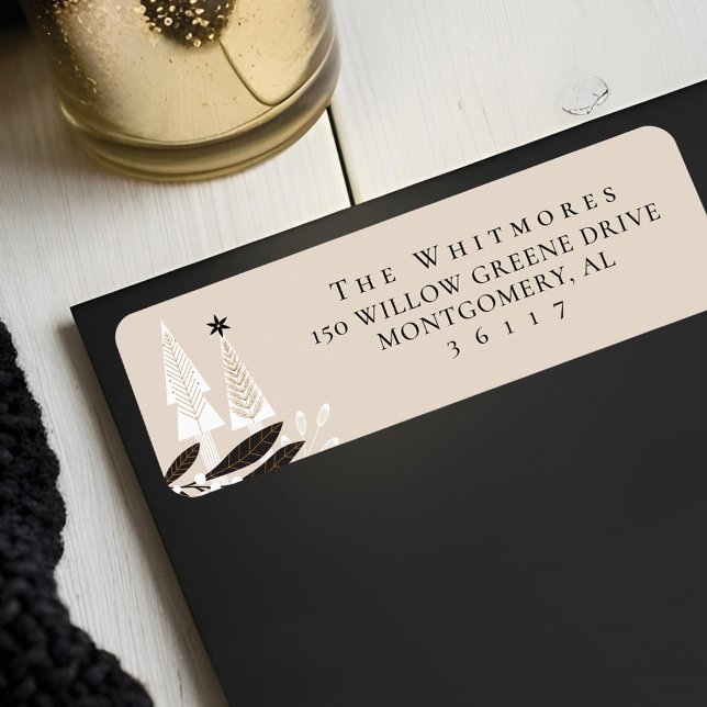 Elegant Modern Floral Evergreen Christmas Tree  Label (Creator Uploaded)