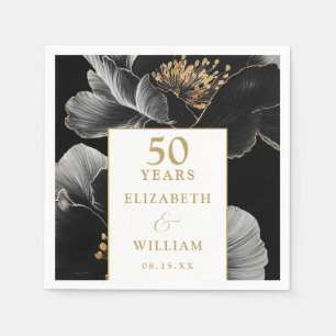 Elegant Modern Floral Gold 50th Anniversary Napkins
