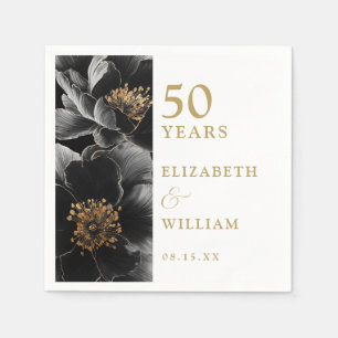 Elegant Modern Floral Gold 50th Anniversary Napkins