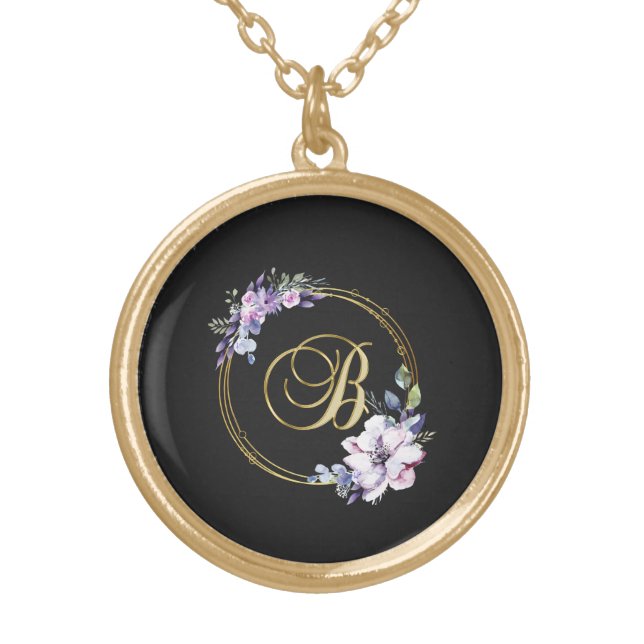 Elegant Modern Floral Gold Frame Gold Plated Necklace (Front)