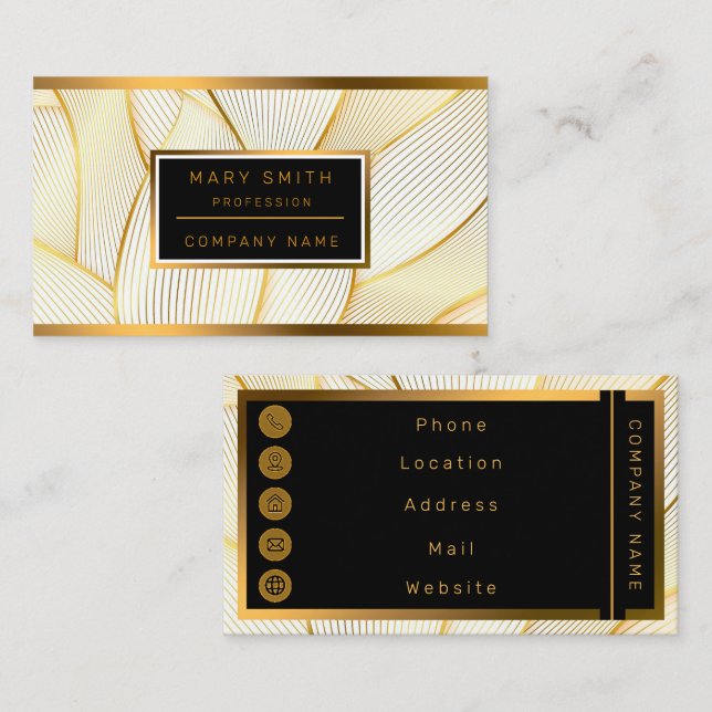 Elegant Modern Floral Gold White Line Collection Business Card (Front/Back)