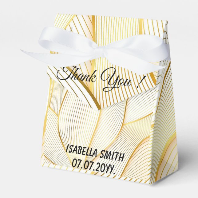Elegant Modern Floral Gold White Line Collection Favor Boxes (Front Side)