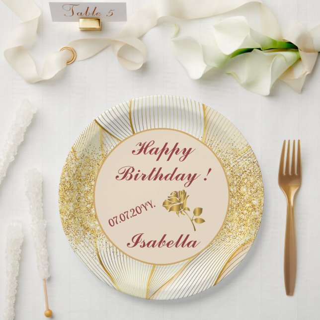 Elegant Modern Floral Gold White Line Collection Paper Plates (Wedding)