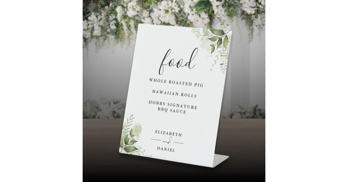 Menu Sign Green Elegant Modern Floral Greenery Food Menu Pedestal Sign | Zazzle