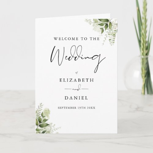 Elegant Modern Floral Greenery Wedding Program