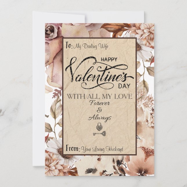 Elegant Modern Floral Happy Valentine's Day  Holiday Card (Front)