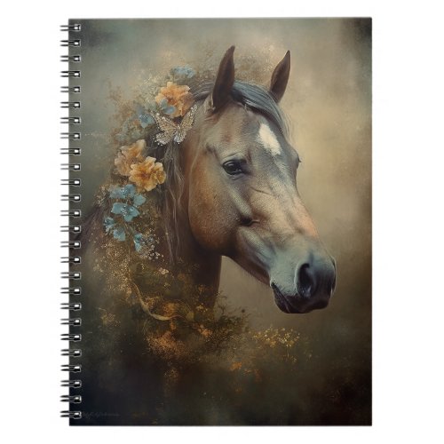 Elegant Modern Floral Horse Personalized Gift Notebook