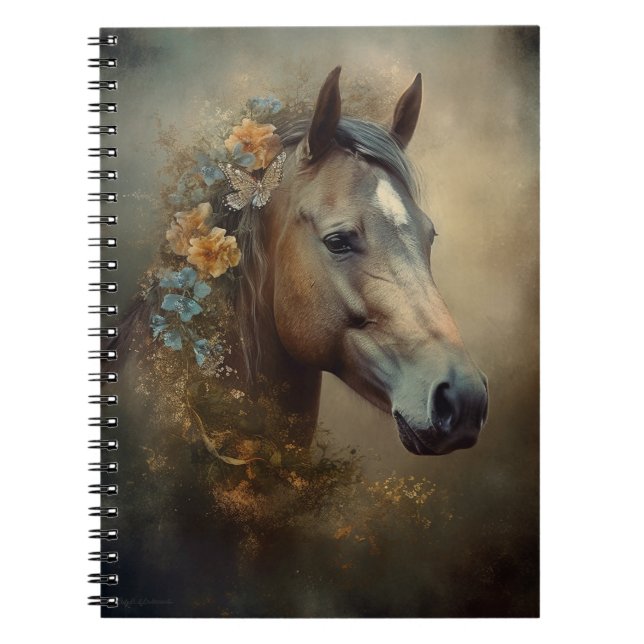 Elegant Modern Floral Horse Personalized Gift Notebook (Front)