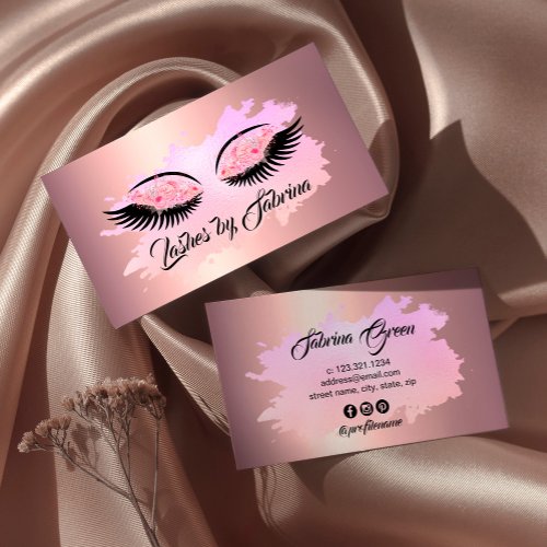 Elegant modern floral lashes rose gold  business card