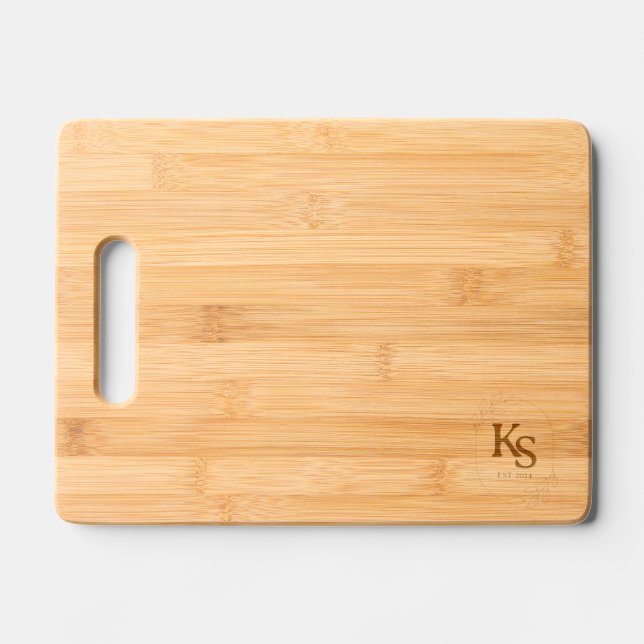 Elegant Modern Floral monogram etched Engraved Cutting Board (Front)